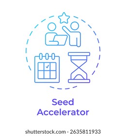 Ícone de conceito de gradiente azul do acelerador de sementes. Organização do fluxo de trabalho. Eficiência no trabalho. Ilustração de linha de forma redonda. Ideia abstrata. Design gráfico. Fácil de usar em infográfico, brochura