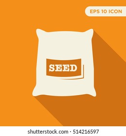 Seed bag icon vector on orange background with long shadow