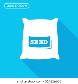 Seed bag icon vector on blue background with long shadow