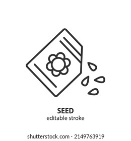 Seed bag for sprouting line icon. Gardening vector symbol. Editable stroke.