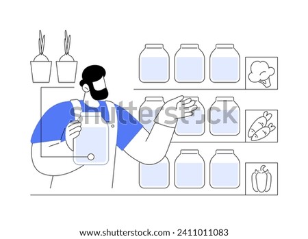 Seed bank isolated cartoon vector illustrations. Farmer holding seed bank, agribusiness industry, agricultural input sector, researcher in laboratory, plants growing vector cartoon.