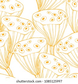 Seed boxes of a lotus. Floral vector pattern on a white background.