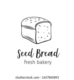 Seed bread outline icon for bakery shop or food design. Vector illustration.