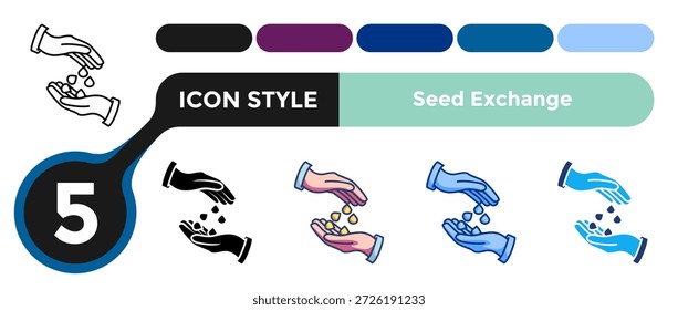 El icono de intercambio de semillas representa conceptos de intercambio de comunidades y circulación de recursos. Línea, Relleno, Estilo de color.