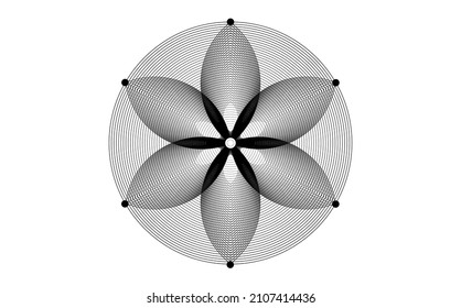 Seed Flower of life lotus icon, logo mandala sacred geometry, tattoo symbol of harmony and balance. Mystical talisman, black circles lines vector isolated on white background 