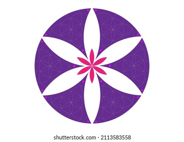 Seed Flower of life lotus icon, purple mandala sacred geometry, yantra symbol of harmony and balance. Mystical talisman, logo sign vector isolated on white background 