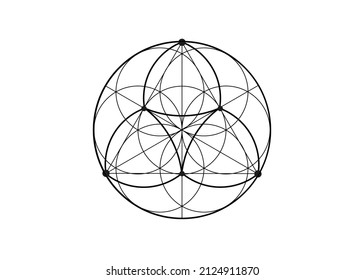 Icono de flor de semilla del loto de la vida, geometría sagrada yantra mandala, símbolo de tatuaje de armonía y equilibrio. Talismán místico, vector de líneas negras aislado en fondo blanco 