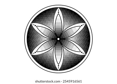 Seed Flower of life lotus icon, logo mandala sacred geometry, Pixel art design, tattoo symbol of harmony and balance. Mystical talisman, vector round design isolated on white background 