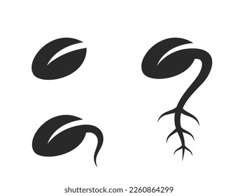 seed germination icon set. sprouted seeds. growing, planting and agriculture symbols. isolated vector images in simple style