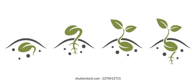 seed germination icon set. sprouting, planting, seedling and agriculture symbol. isolated vector image in simple style