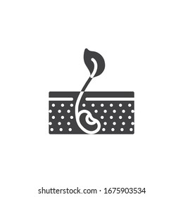 Seed germination vector icon. Plant in soil filled flat sign for mobile concept and web design. Seedling growth glyph icon. Symbol, logo illustration. Vector graphics