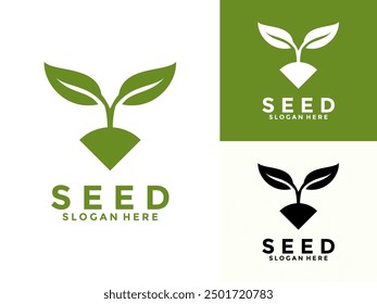 Vector del logotipo del crecimiento de la semilla, diseño del logotipo de la planta para la agricultura, la agricultura, el campo agrícola, la cosecha natural, la asociación del agricultor y más