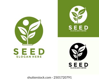 Seed Growth Logo Vector, Plant logo design for farming, agriculture, farm field, natural harvest, farmer association and more