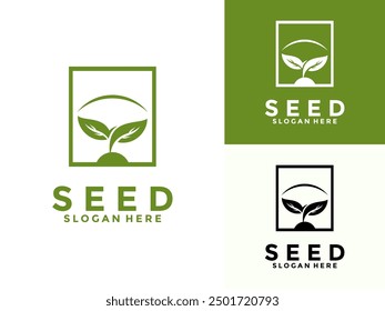 Seed Growth Logo Vector, Plant logo design for farming, agriculture, farm field, natural harvest, farmer association and more