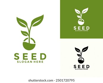 Seed Growth Logo Vector, Plant logo design for farming, agriculture, farm field, natural harvest, farmer association and more