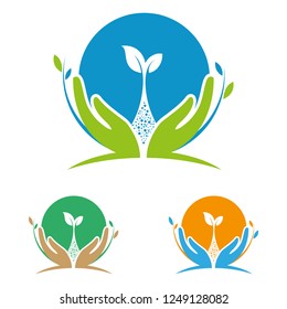 Seed and hand vector logo design template