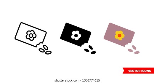 Seed icon of 3 types: color, black and white, outline. Isolated vector sign symbol.