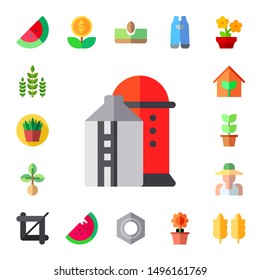 seed icon set. 17 flat seed icons.  Simple modern icons about  - watermelon, crops, plant, silo, garden, gardener, crop, growth, sow, nut, gardening, sunflower, plants, wheat