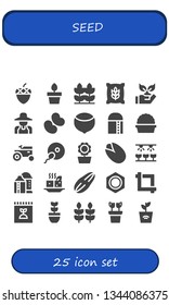 seed icon set. 25 filled seed icons.  Collection Of - Acorn, Plants, Wheat, Planting, Gardener, Jelly beans, Hazelnut, Harvest, Plant, Tractor, Fertilization, Sunflower, Pistachio