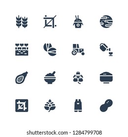 seed icon set. Collection of 16 filled seed icons included Peanut, Gardening, Hop, Crop, Rice, Papaya, Tractor, Pistachio, Farm, Jawbreaker, Wheat