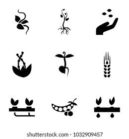 Seed icons. set of 9 editable filled seed icons such as hand with seeds, sprout, plant, wheat