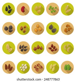 Seed icons set in flat design with long shadow. Illustration EPS10