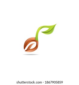 seed leaf logo template. vector illustration. green and brown colors gradient