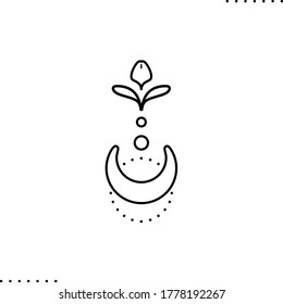 Seed of life, crescent moon and grow out sprout vector icon in outline