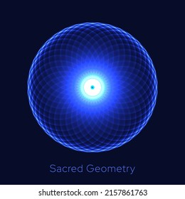 Seed of Life. Flower of Life. Sacred Geometry. Symbol of Harmony and Balance. Vector Illustration. Abstract Blue Circles Light Background. Hypnotic Eye Basic Design Element.