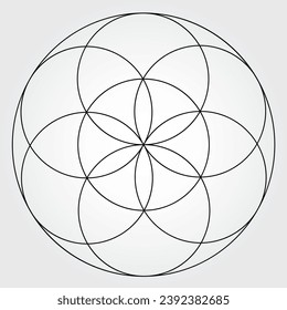 Seed of Life Illustration Black and White Colors Sacred Geometry Symbol Vector Design Circle Spirituality Universe Mandala Colorful Star