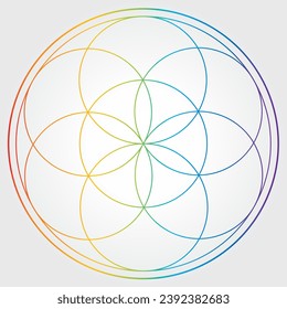 Seed of Life Illustration Rainbow Colors Sacred Geometry Symbol Vector Design Circle Spirituality Universe Mandala Colorful Star