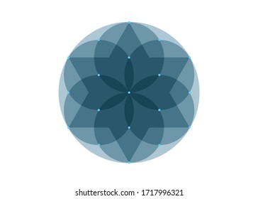 Seed of life symbol Sacred Geometry.  Geometric mystic mandala of alchemy esoteric colorful Flower of Life in shade of green color. Divine meditative amulet, vector isolated on white background
