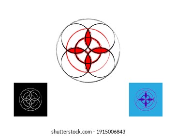 Seed of life symbol Sacred Geometry, Set Logo icon  Geometric mystic mandala of alchemy esoteric Flower of Life. Vector grunge tattoo divine meditative amulet isolated on white background