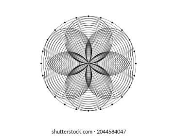 Seed of life symbol Sacred Geometry. Logo icon  Geometric mystic mandala of alchemy esoteric Flower of Life. Interlaced black circles, vector lotus meditative amulet isolated on white background