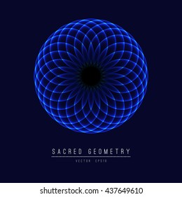 Seed of life - tube torus. Flower of Life. Sacred Geometry. Symbol of Harmony and Balance. Vector Illustration.Hypnotic Eye basic element.