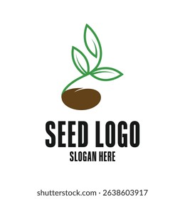 seed logo design with sprout and leaves concept idea