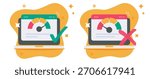 Seed meter web site page load on laptop computer icon vector graphic modern design illustration set, fail and success performance check test rating analysis assessment, bad good credit score online
