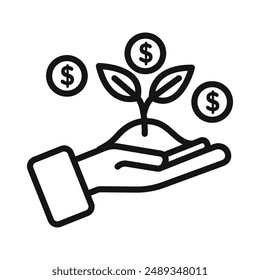 Seed money icon Vector symbol or sign set collection in black and white outline