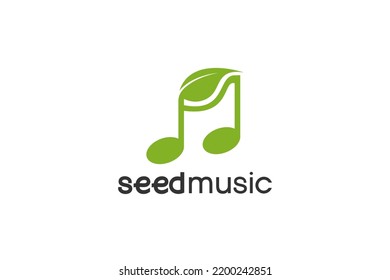 Seed music clef logo design icon tone key note symbol nature green leaf