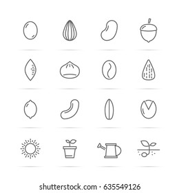 seed and nut vector line icons, minimal pictogram design, editable stroke for any resolution