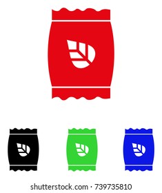 Seed Pack icon. Vector illustration style is a flat iconic seed pack symbol with black, red, green, blue color variants. Designed for web and software interfaces.