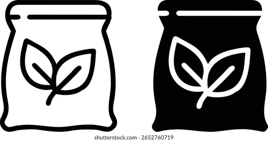 Seed Packet Icon Set – Black and White Vector Bag with Leaf Symbol for Gardening, Plant, and Organic Design