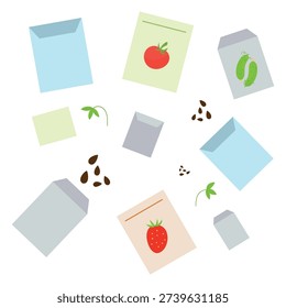 Seed Packet Set, Garden Seed Pack Clipart. Seed Packs Illustration, Vegetable and Herb Seeds