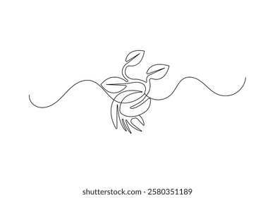 Seed with plane one line drawing of minimalist vector icon with black and white background