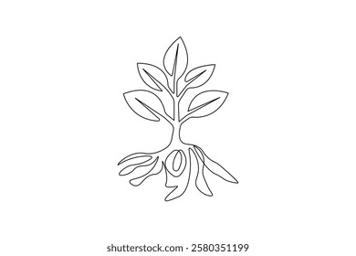 Seed with plane one line drawing of minimalist vector icon with black and white background