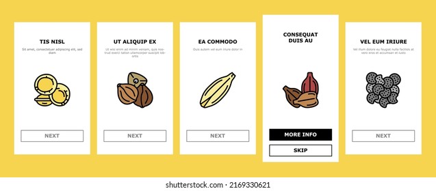 Seed Plant Agriculture Culture Onboarding Mobile App Page Screen Vector. Amaranth And Sunflower, Sesame Flax, Chia And Mustard Agricultural Seed. Vegetable Fruit Growing Vitamin Product Illustrations