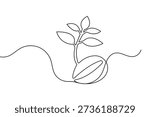 Seed with plant continuous one line drawing and minimalist style isolated outline vector illustration