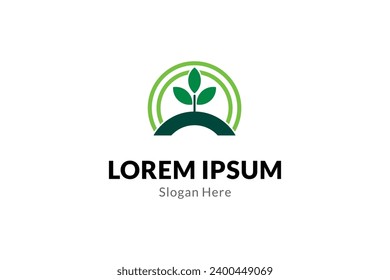 Seed plant logo, agricultural field, natural flat vector design