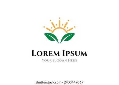 Seed plant logo, agriculture with sun in flat design