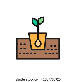 Seed planting, agriculture flat color line icon. Isolated on white background